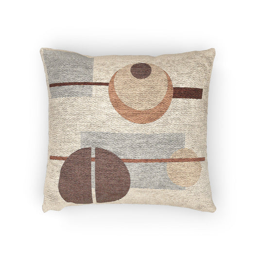 Dual Orbit Throw Pillow – Circles & Lines in Earth & Peach Tones