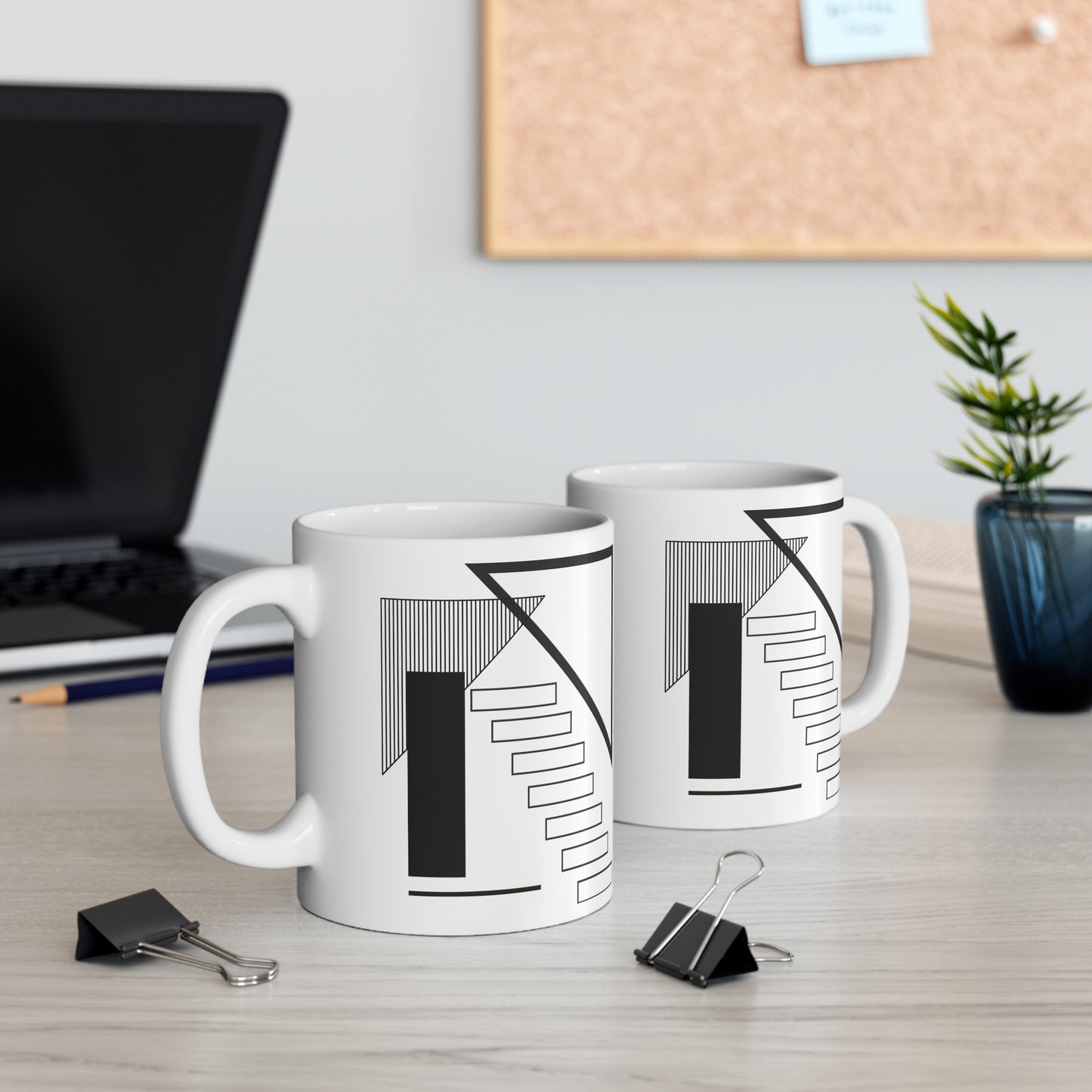 Architectural Abstract Mug | 11oz Ceramic Coffee Mug | Black & White Modern Staircase Design