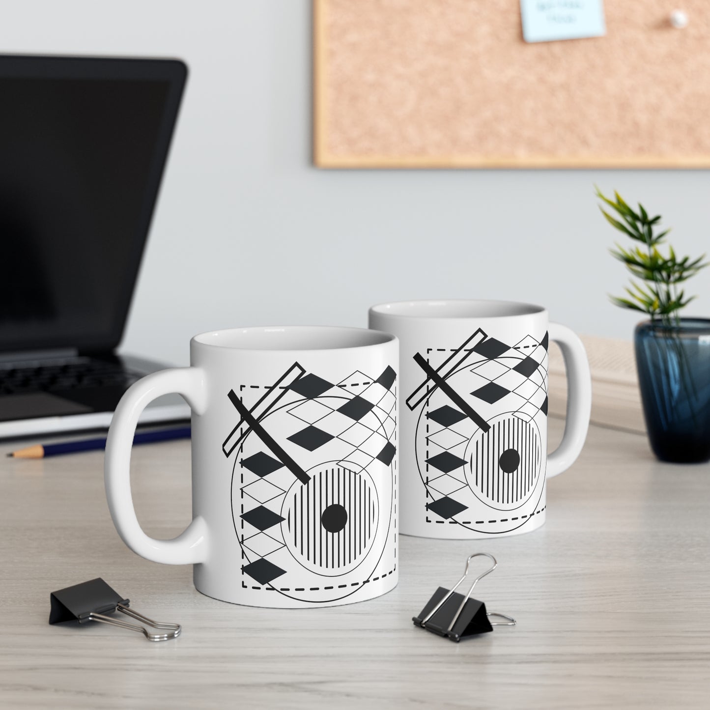 Architectural Illusion Mug | 11oz Ceramic Coffee Mug | Modern Black & White Geometric Design