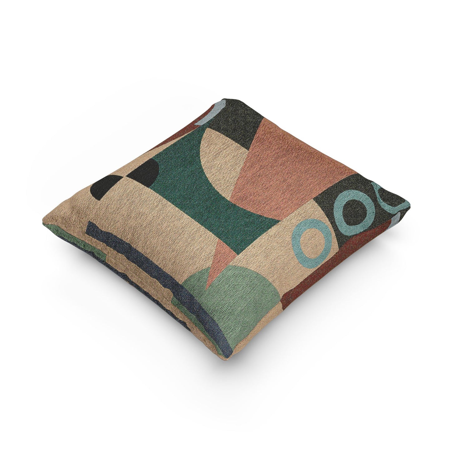 “Echoes of Form” Geometric Accent Pillow – Teal, Olive & Earth Tones