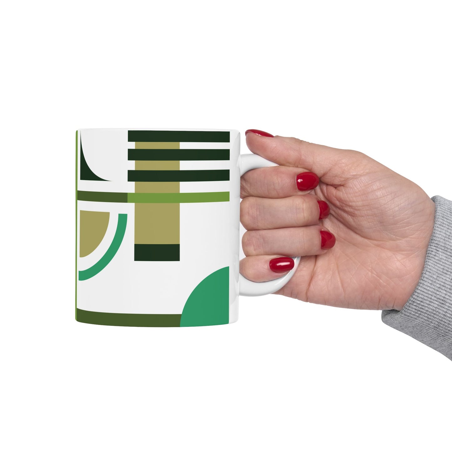 Mid-Century Modern Geometric Coffee Mug | Olive Green & Forest Green Abstract Art