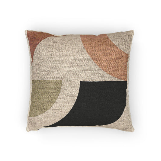 Quarter Circle Harmony Throw Pillow – Rust, Mustard & Peach on Beige