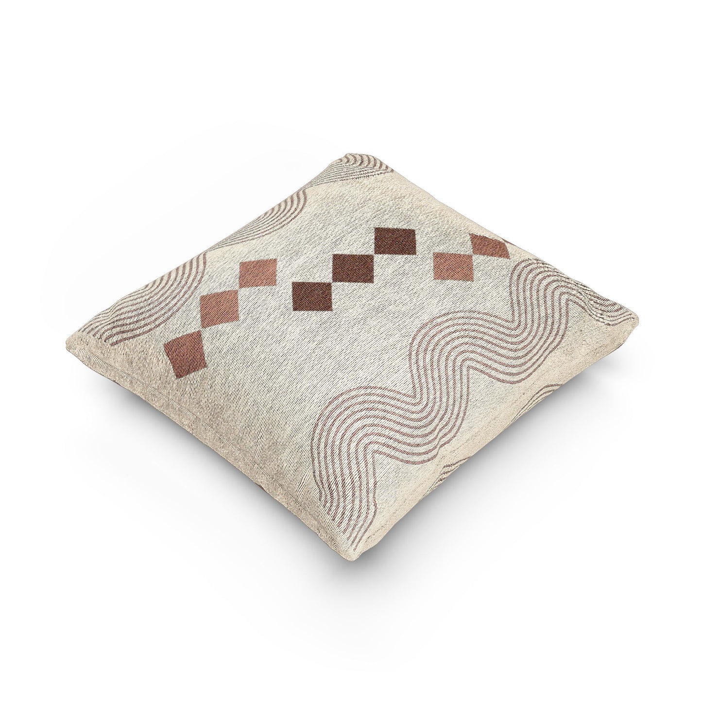 “Wavelength Spine” – Abstract Throw Pillow in Cream, Brown & Black
