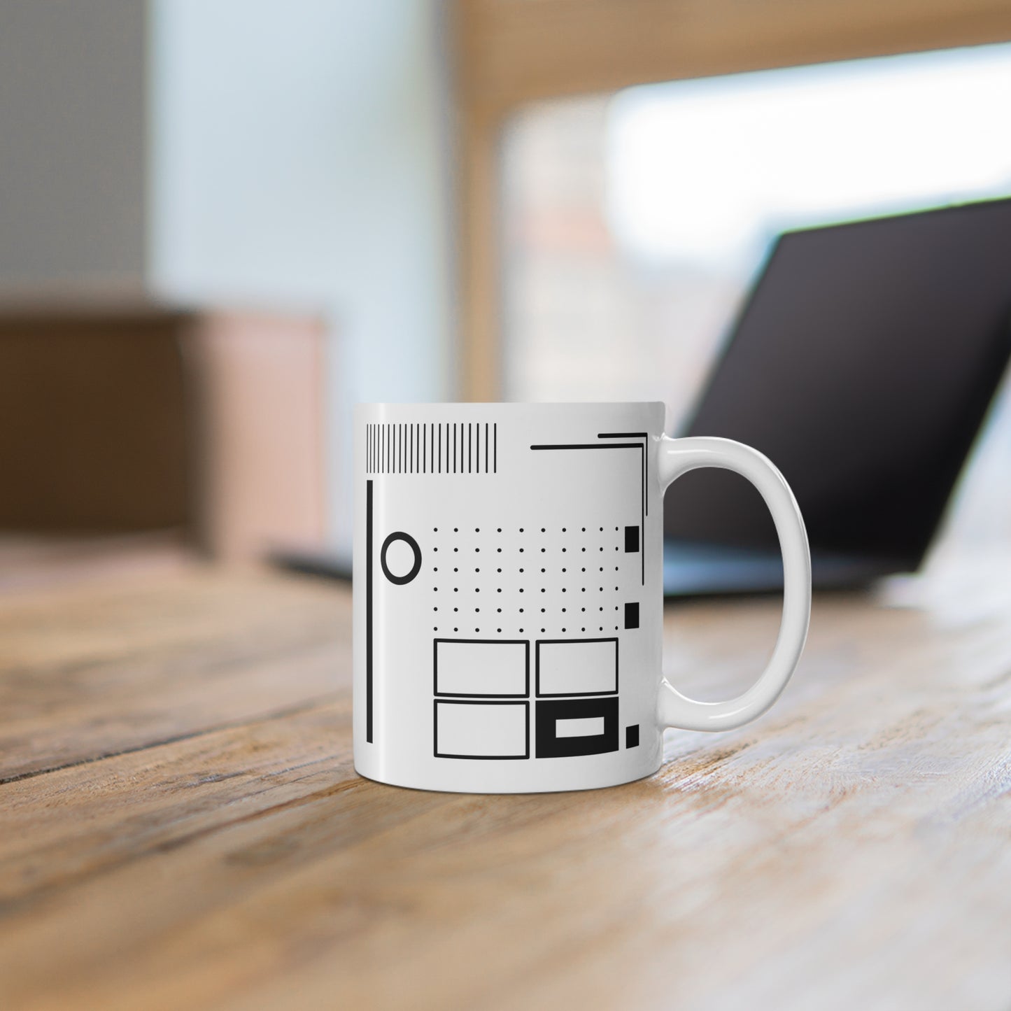 Offset Circle Mug | 11oz Ceramic Coffee Mug | Minimalist Black Abstract Line Art
