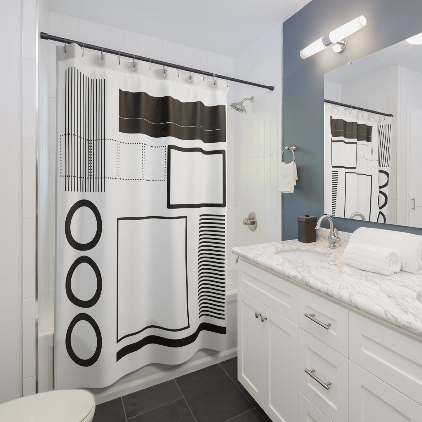 Modern Minimalist Shower Curtain – Geometric Abstraction Design