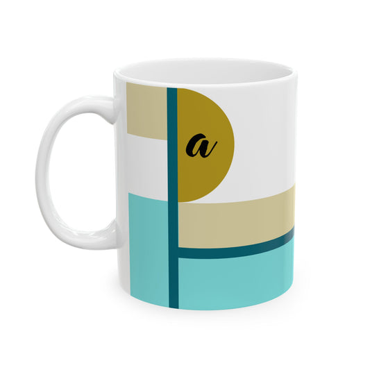 "A" Geometric Composition – Bauhaus Abstract Monogram Mug | 11 oz Mug
