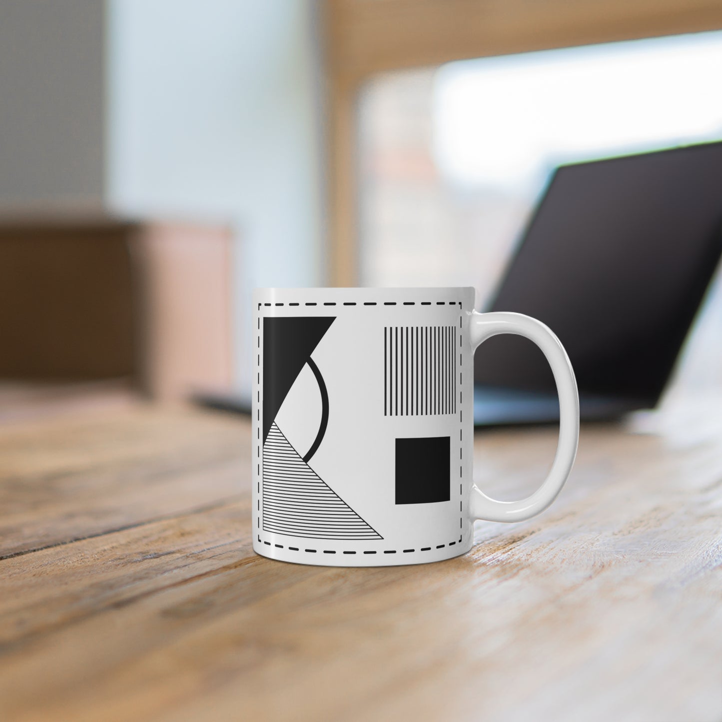 Vertical Lines Mug | 11oz Ceramic Coffee Mug | Minimalist Black & White Stripe Design