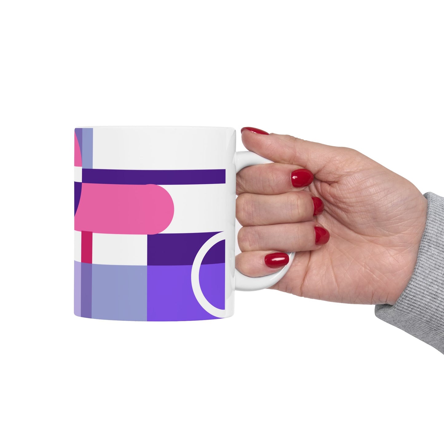 Electric Pink and Purple Abstract Mug | Vibrant Pop Art Geometric Coffee Cup | Aesthetic Lavender & Violet Designer Mug | Maximalist Desk Decor | Mid-Century Kitchenware | 11 oz Mug