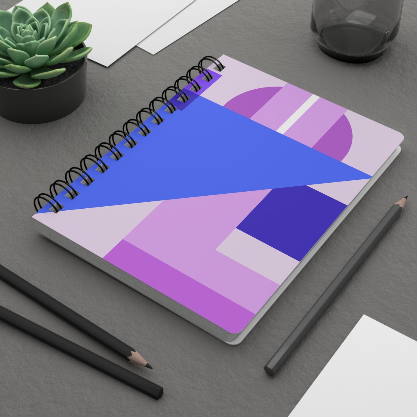 Dynamic Pop Art Geometric Spiral Notebook | Vibrant Purple & Blue Abstract Journal | Bold Modern Stationery