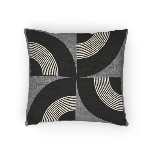 Concentric Rhythm Throw Pillow – Black & White Geometric Symmetry