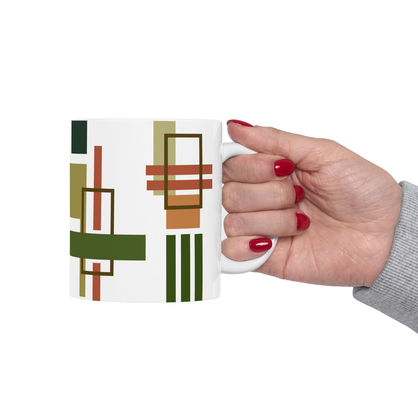 Olive & Earth Geometric Abstract Coffee Mug | Modern Architectural Block Art | Designer Kitchenware | 11 oz Mug