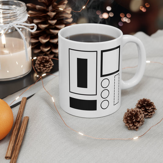 Modern Minimalist Mug | 11oz Ceramic Coffee Mug | Black & White Abstract Rectangle Design