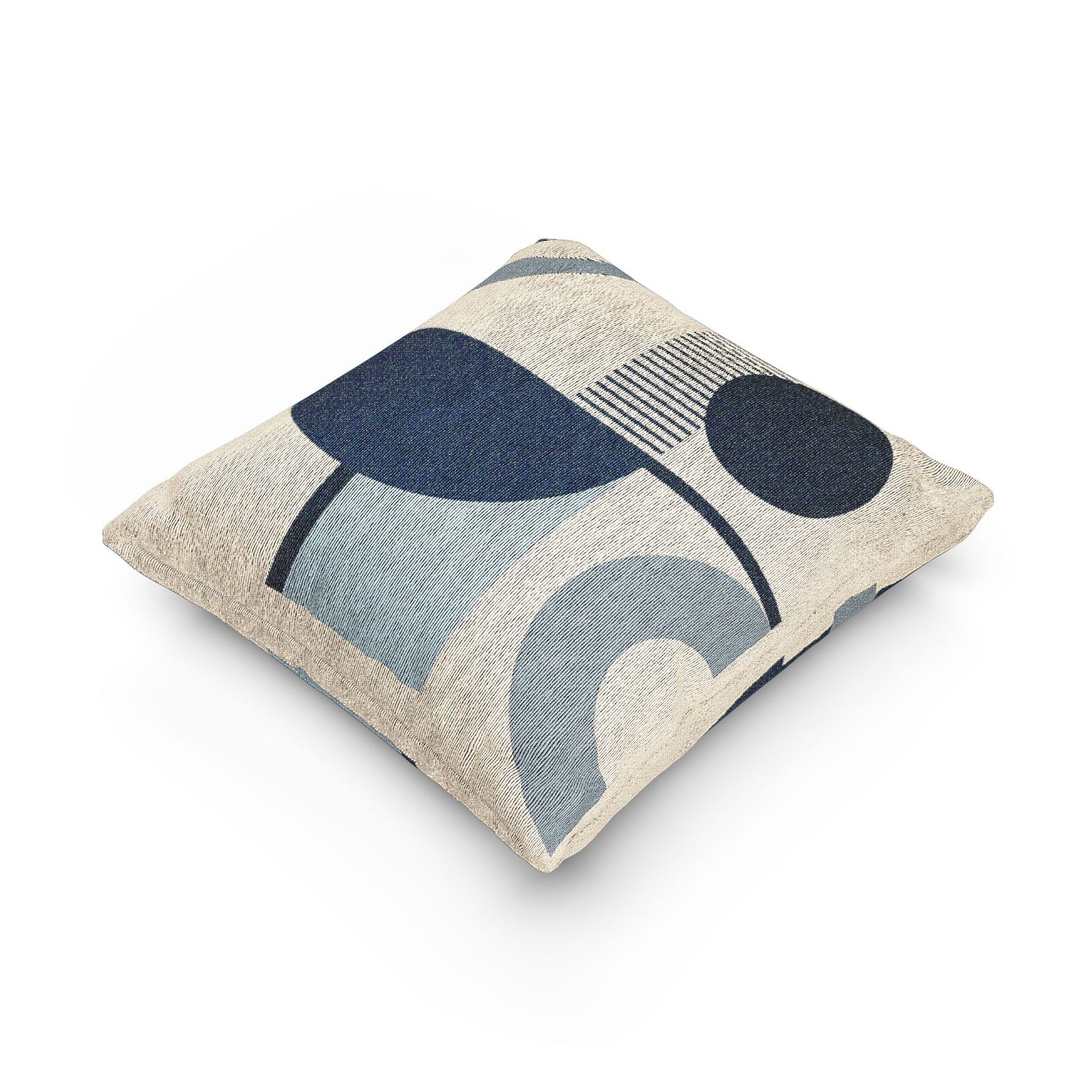 Blue Orbit Throw Pillow – Arcs, Stripes & Circles in Monochrome Motion