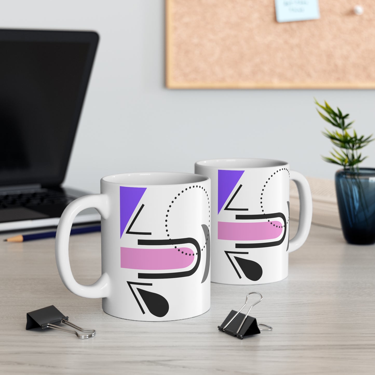 Abstract Geometry Mug – Purple, Pink & Gray with Dotted Accents