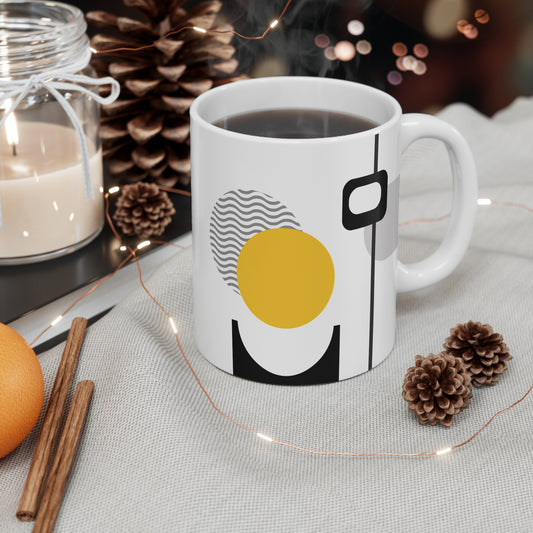 Abstract Layers Mug – Yellow, Gray & Black with Wavy Pattern