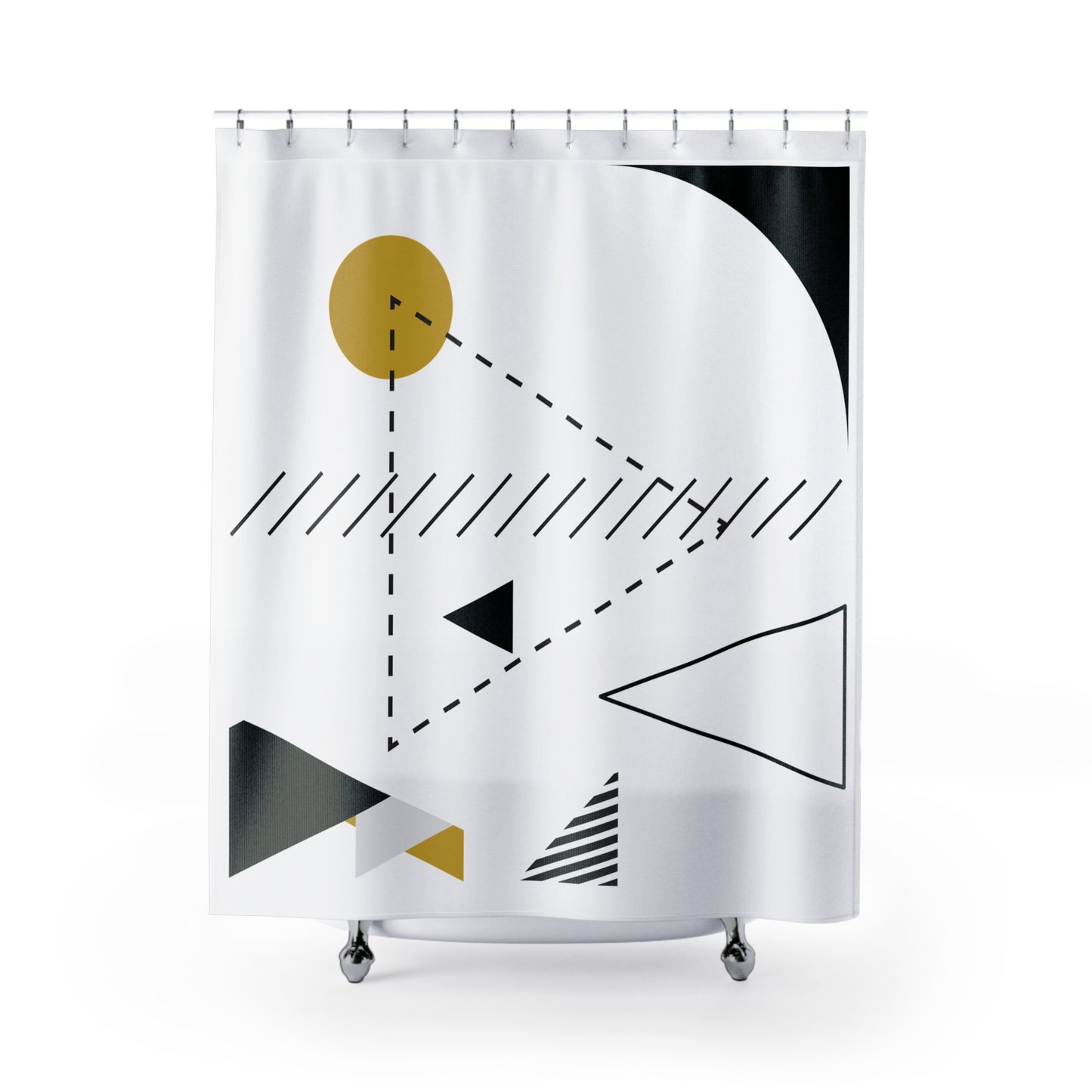 Geometric Abstract Shower Curtain – Black, White & Gold Minimalist Art