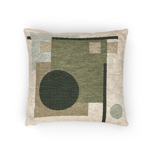 Overlap & Orbit Throw Pillow – Earthy Geometry in Beige & Green
