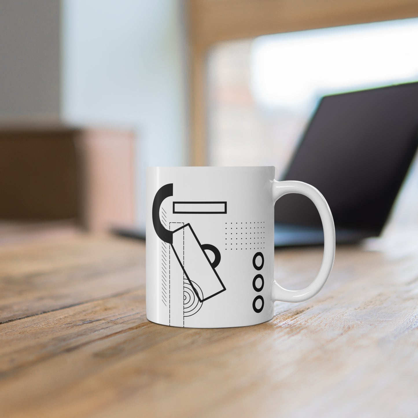 Diagonal Stripe Accent Mug | 11oz Ceramic Coffee Mug | Black & White Minimalist Architectural Design