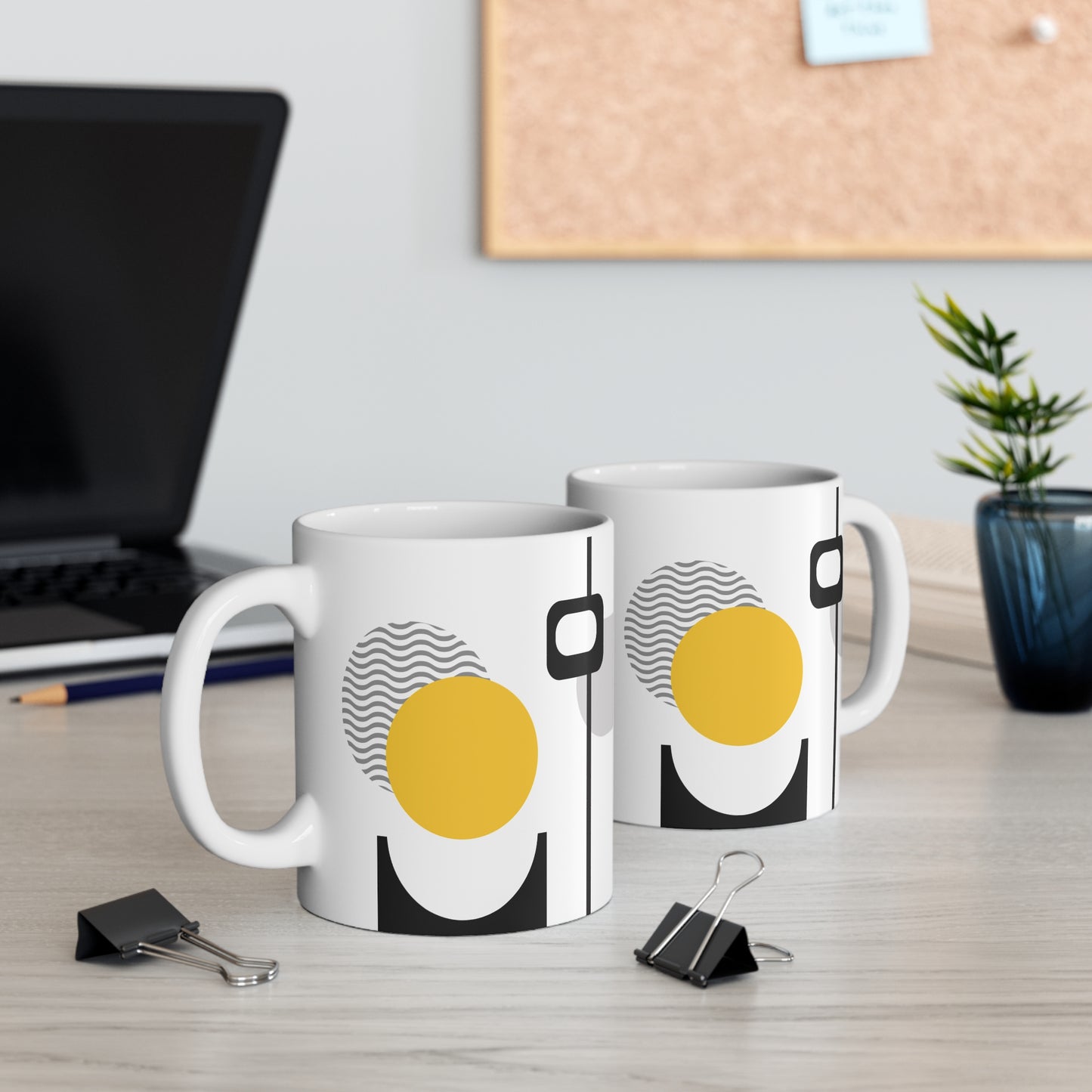 Abstract Layers Mug – Yellow, Gray & Black with Wavy Pattern