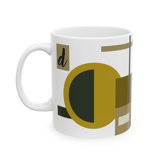 "D" Bauhaus Blueprint – Olive & Gold Geometric Monogram Mug | 11 oz Mug