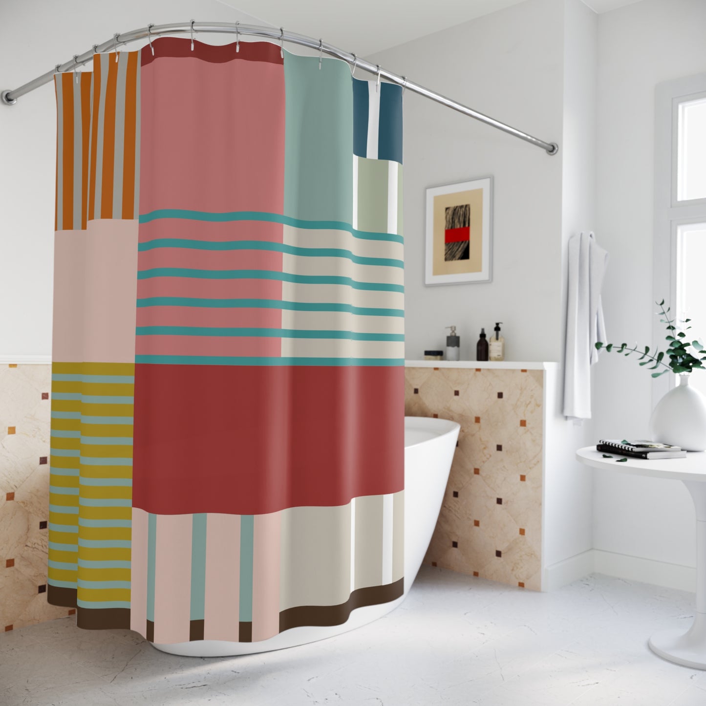 Bold Cozy Geometric Shower Curtain