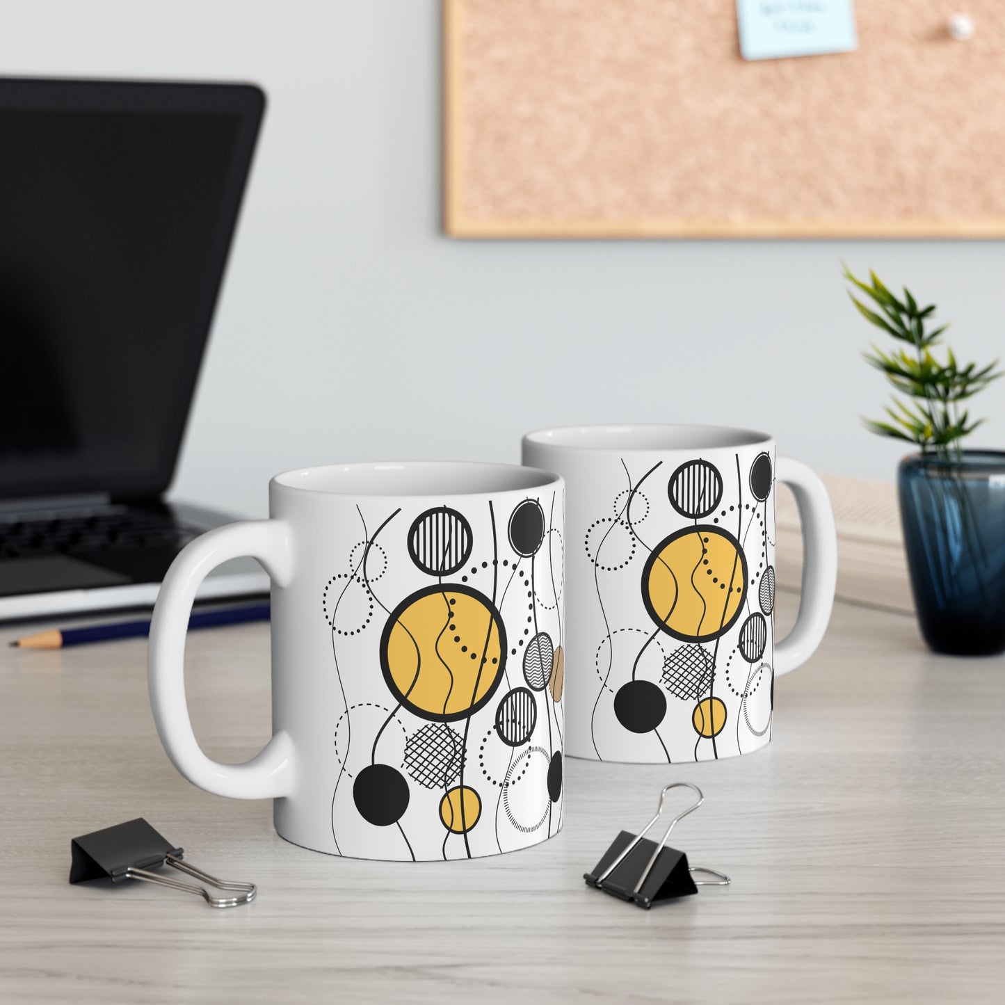Orbit & Flow Mug | 11oz Ceramic Coffee Mug | Colorful Abstract Circles & Line Art Design
