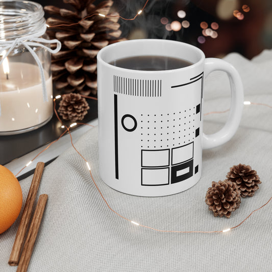 Offset Circle Mug | 11oz Ceramic Coffee Mug | Minimalist Black Abstract Line Art