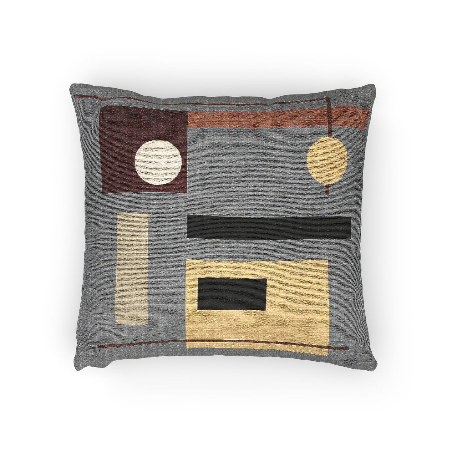 Intersectional Grid Throw Pillow – Mustard, Beige & Burnt Orange Geometry