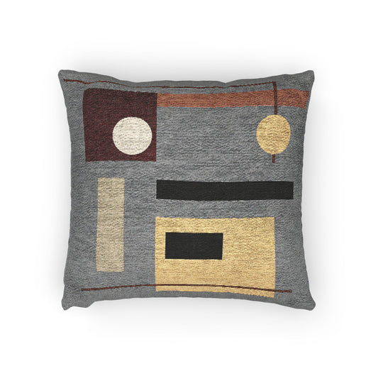 Intersectional Grid Throw Pillow – Mustard, Beige & Burnt Orange Geometry