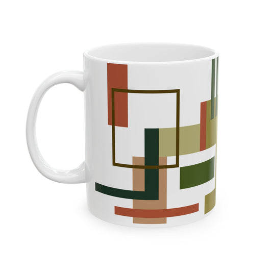 Olive & Earth Geometric Abstract Coffee Mug | Modern Architectural Block Art | Designer Kitchenware | 11 oz Mug