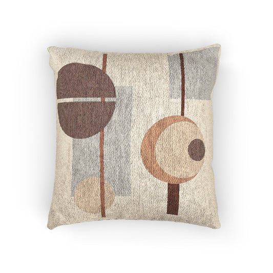 Dual Orbit Throw Pillow – Circles & Lines in Earth & Peach Tones