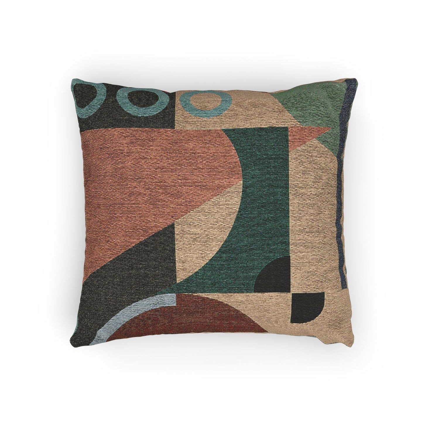 “Echoes of Form” Geometric Accent Pillow – Teal, Olive & Earth Tones