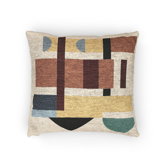 Stacked Forms Throw Pillow – Earth & Jewel Tones in Modular Geometry