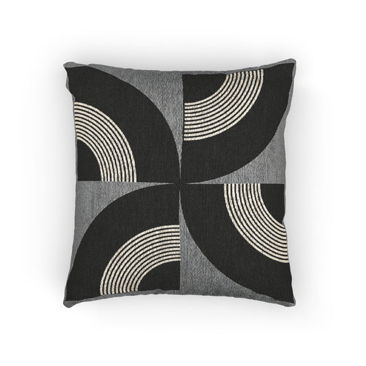 Concentric Rhythm Throw Pillow – Black & White Geometric Symmetry