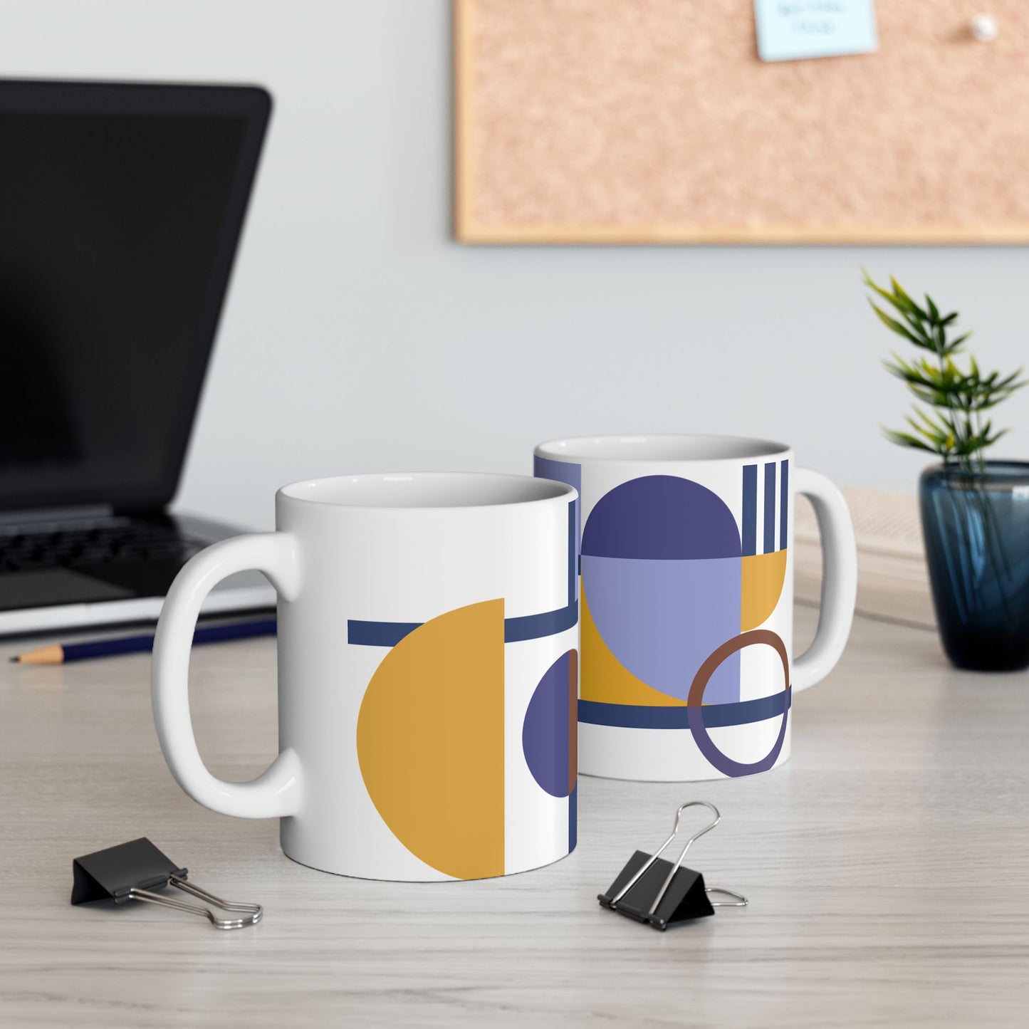 Abstract Mustard & Navy Geometry Coffee Mug | 11 oz Mug