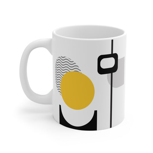 Abstract Layers Mug – Yellow, Gray & Black with Wavy Pattern