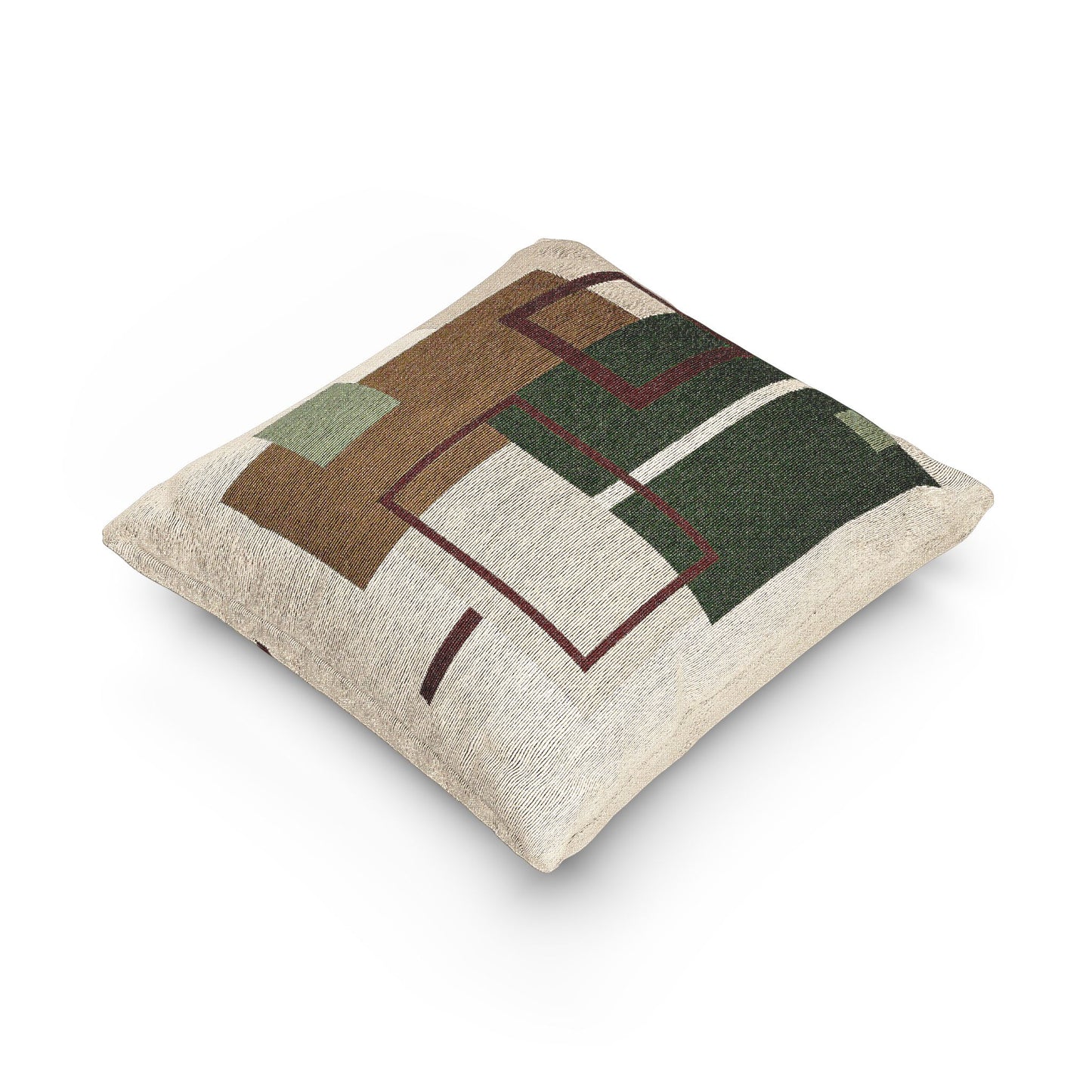 Layered Grid Throw Pillow – Earthy Overlaps in Olive, Beige & Brown