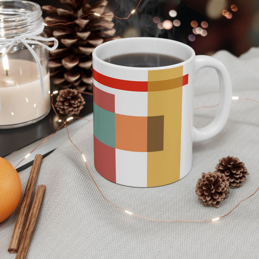 Modern Geometry Mug – Earthy Abstract Blocks in Teal & Rust | 11 oz Mug
