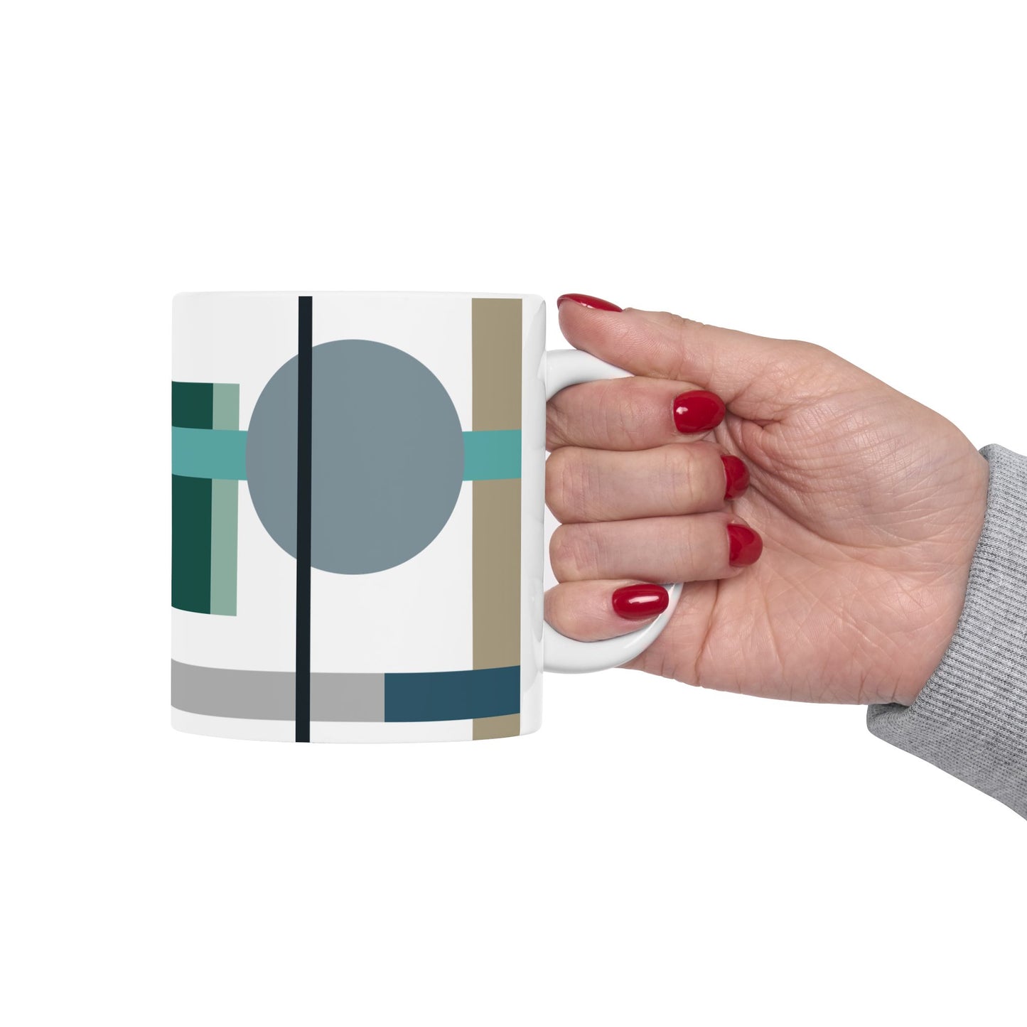 Abstract Teal Geometry Coffee Mug | Mid-Century Kitchenware | 11 oz Mug