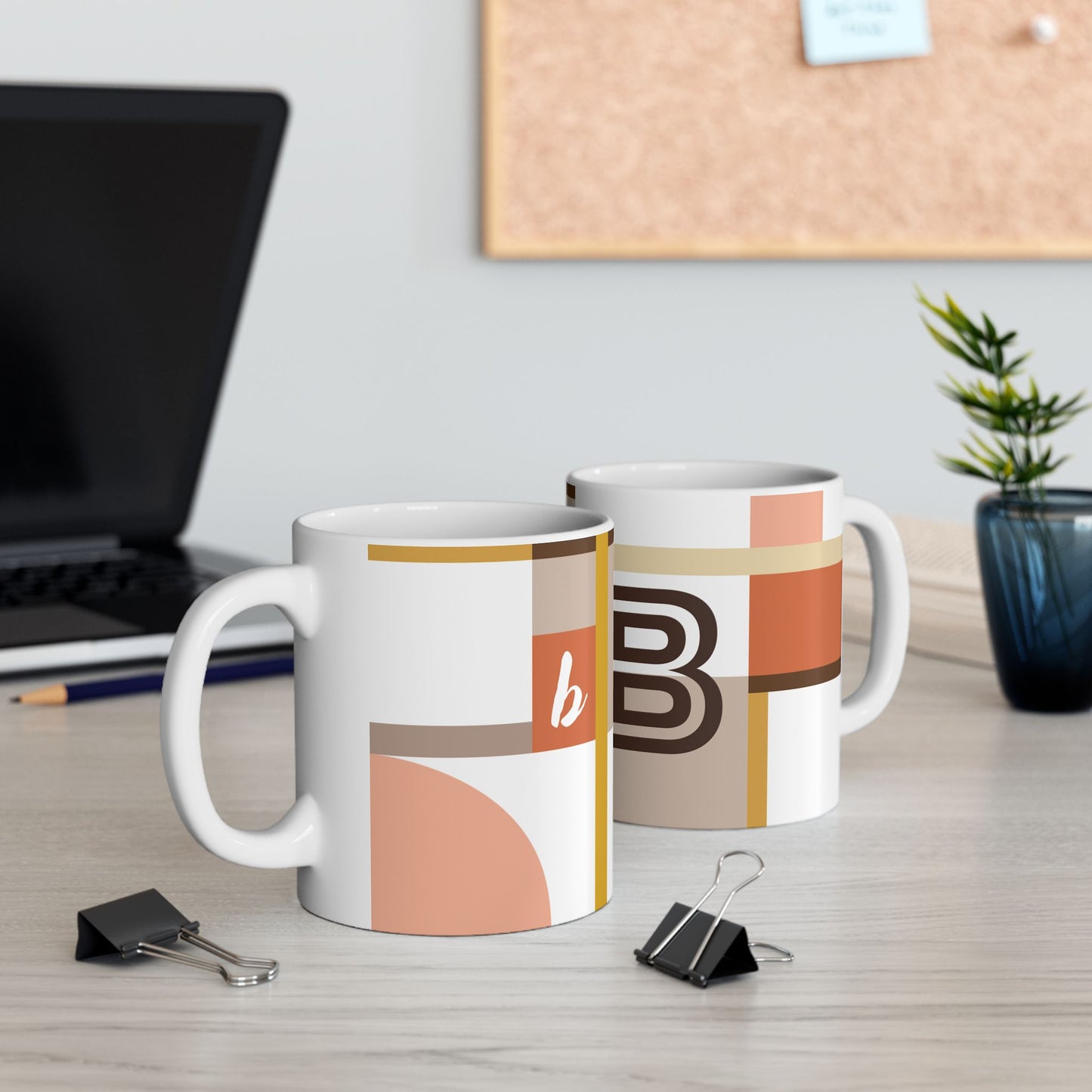 "B" Structural Grid – Bauhaus Abstract Monogram Mug | 11 oz Mug