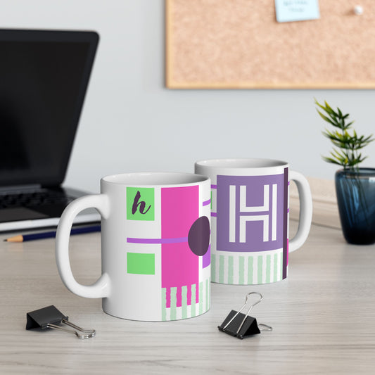 "H" Spatial Study – Bauhaus Vibrant Monogram Mug | 11 oz Mug