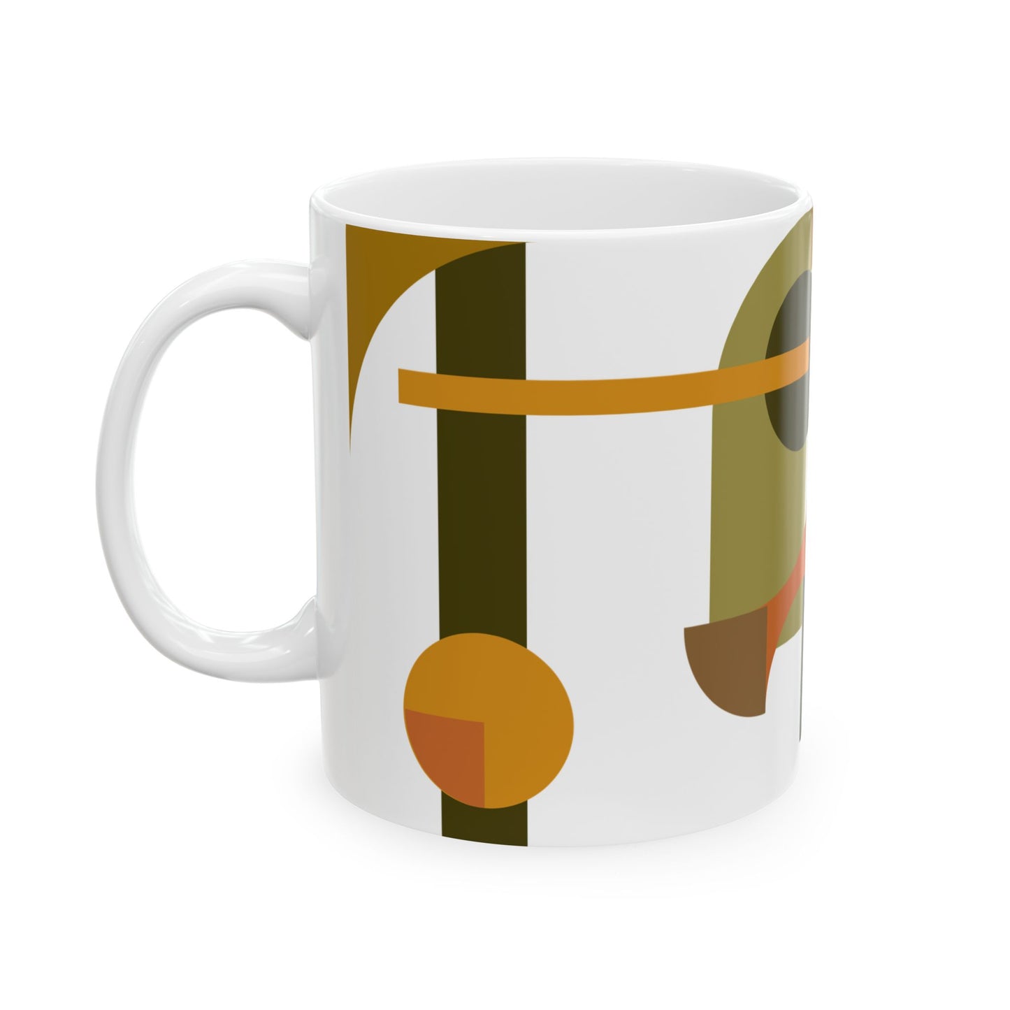 Earthy Geometric Abstract Coffee Mug | Olive Green & Terracotta Art Mug | Mid-Century Kitchenware | 11 oz Mug