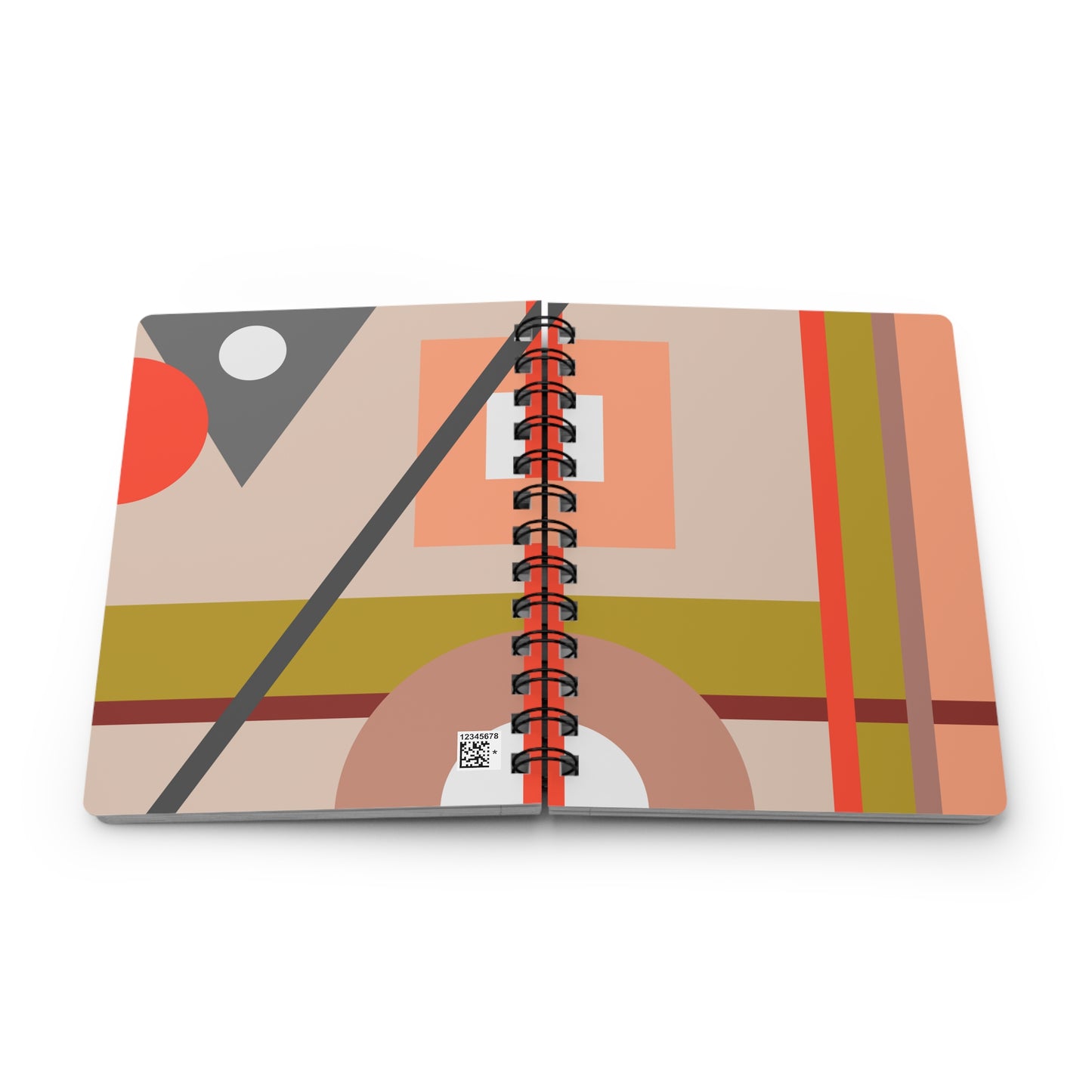 Peach & Olive Geometric Spiral Notebook