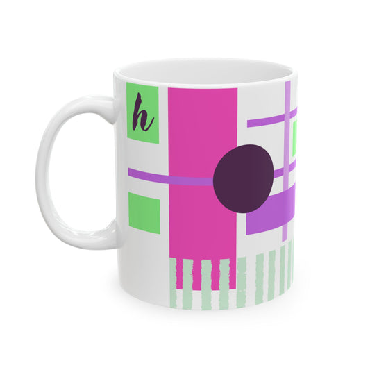 "H" Spatial Study – Bauhaus Vibrant Monogram Mug | 11 oz Mug