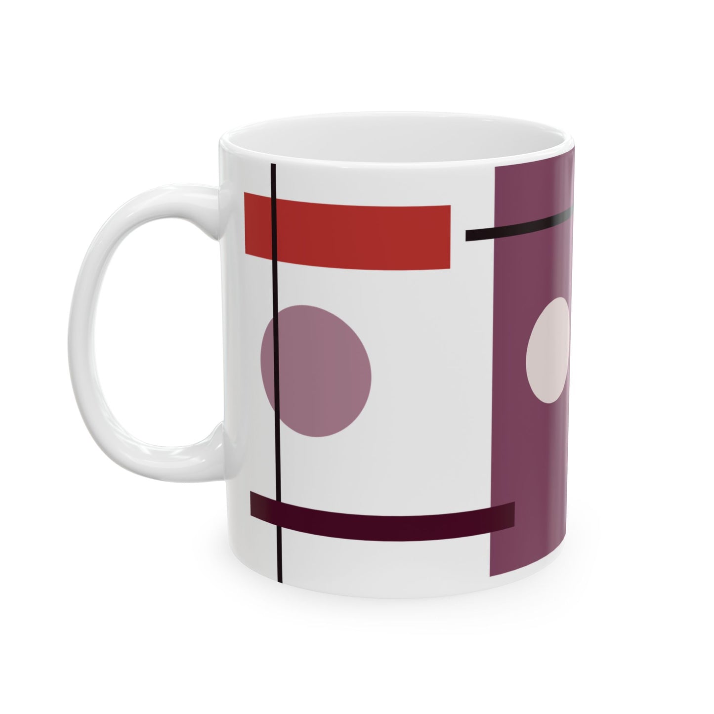 Bauhaus Geometric Mug | Modern Abstract Minimalist Coffee Cup | Burgundy and Mauve Designer Coffee Mug | Architect Gift | Olive Green & Terracotta Art Mug | Mid-Century Kitchenware | 11 oz Mug
