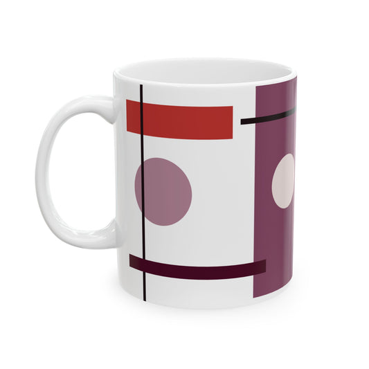 Bauhaus Geometric Mug | Modern Abstract Minimalist Coffee Cup | Burgundy and Mauve Designer Coffee Mug | Architect Gift | Olive Green & Terracotta Art Mug | Mid-Century Kitchenware | 11 oz Mug