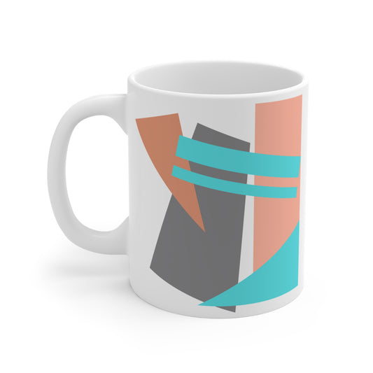 Abstract Geometric Mug – Modern Art in Peach, Gray & Cyan