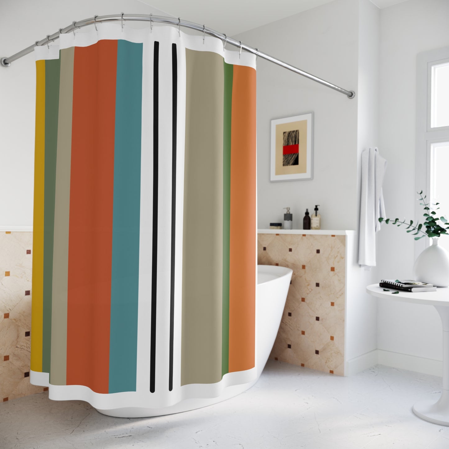 Retro Stripe Shower Curtain – Bold Earth Tone Vertical Stripes