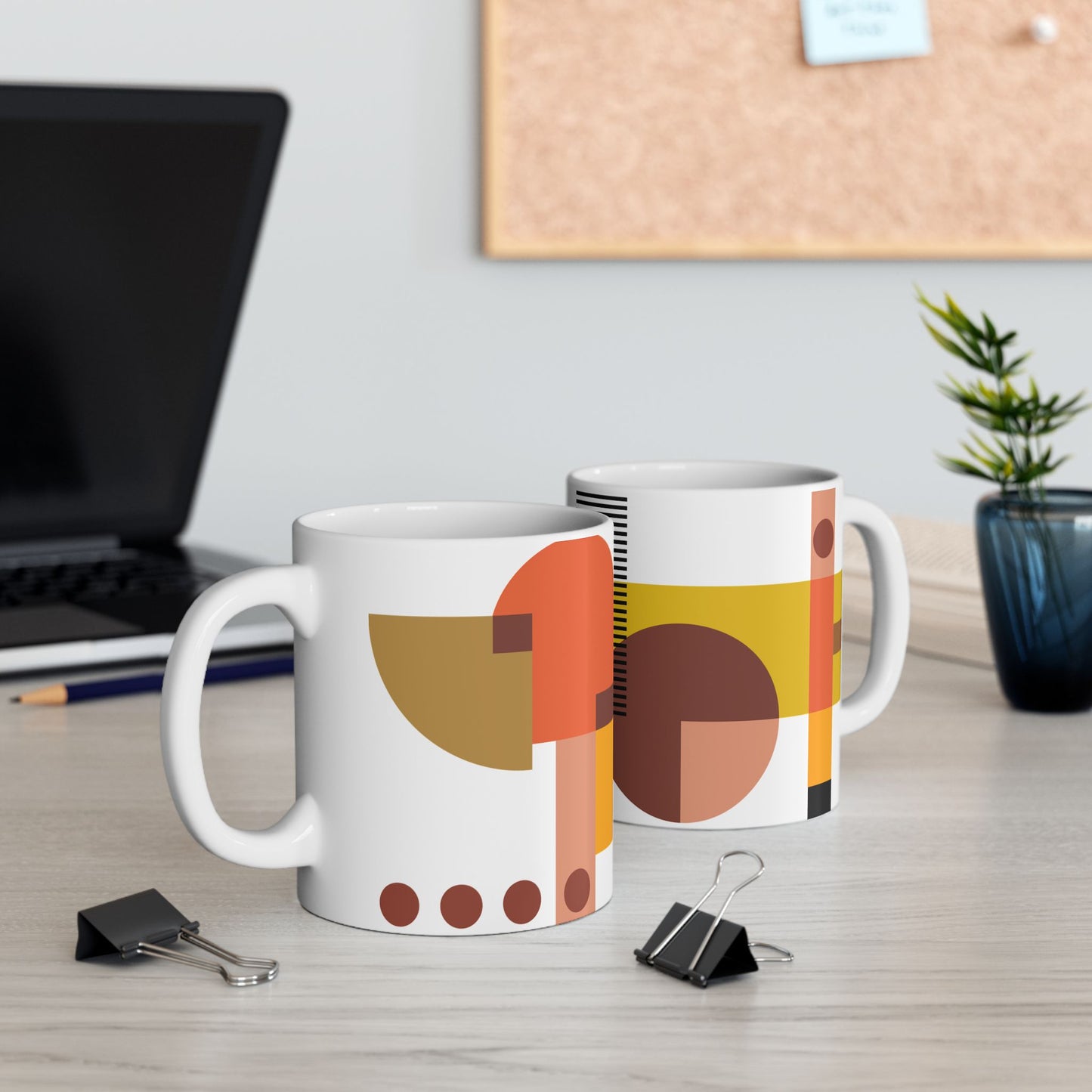 Bauhaus Stripe Abstract Coffee Mug | Terracotta & Gold Geometric Kitchenware | Modern Art Mug | 11 oz Mug