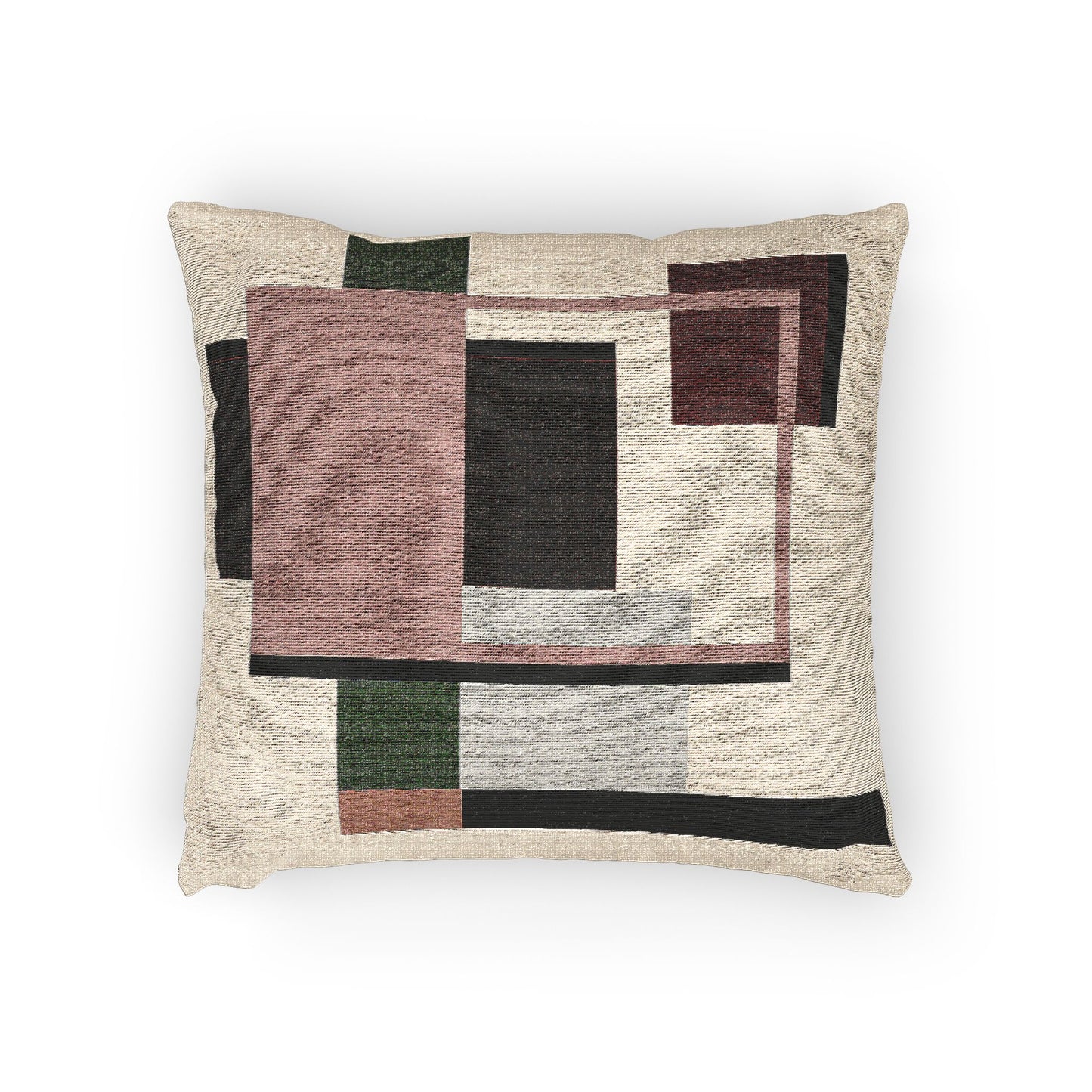 Modern Blocks Throw Pillow – Overlapping Rectangles in Red, Gray & Beige